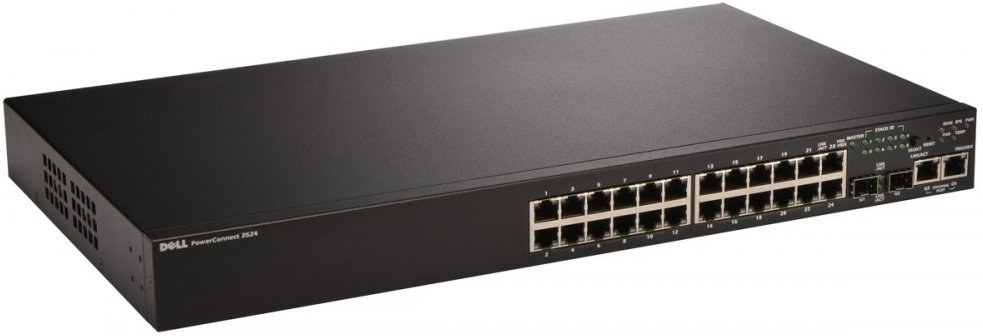 DELL PowerConnect 3524P switch/24x POE 10/100 Baset-T+ 2x SFP Combo GbE/Web management/YNBD on-site