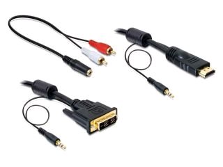 Delock DVI-HDMI+Jack kábel M/M+M, 5.0m