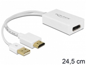 Delock HDMI-Displayport redukcia M/F, 0.20m, adaptér, biely, napajanie cez USB