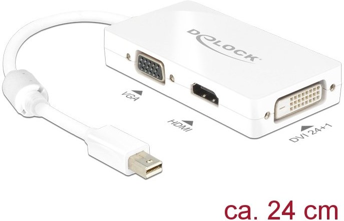 Delock miniDisplayport1.1-VGA+HDMI+DVI redukcia M/F+F+F, adaptér, 0.20m, biely
