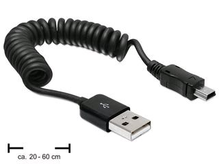 Delock USB2.0A/miniUSB2.0 kábel M/M, 0.2-0.6m, krútený