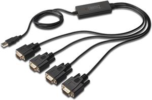Digitus kábel USB na sériový port, 4 x RS232,  Čipset: FT4232H, 1,5 m