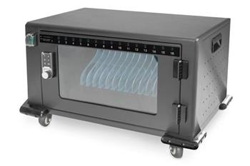 DIGITUS Nabíjecí vozík, 14", USB-C, elektronický PIN zámek,16 nabíjecích základen, ventilátor, 384 x 550 x 375 mm, černá