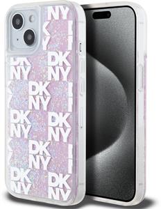 DKNY Liquid Glitter Checkered Pattern kryt pre iPhone 15, ružový