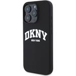 DKNY Liquid Silicone Arch Logo MagSafe kryt pre iPhone 16 Pro, čierny