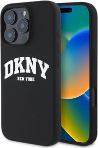 DKNY Liquid Silicone Arch Logo MagSafe kryt pre iPhone 16 Pro, čierny