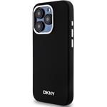 DKNY Liquid Silicone Silver Metal Logo Magsafe kryt pre iPhone 15 Pro, čierny