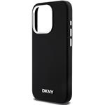 DKNY Liquid Silicone Silver Metal Logo Magsafe kryt pre iPhone 15 Pro, čierny