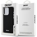 DKNY Liquid Silicone Silver Metal Logo Magsafe kryt pre iPhone 15 Pro, čierny