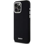 DKNY Liquid Silicone Silver Metal Logo Magsafe kryt pre iPhone 15 Pro Max, čierny