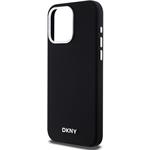 DKNY Liquid Silicone Silver Metal Logo Magsafe kryt pre iPhone 15 Pro Max, čierny