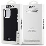 DKNY Liquid Silicone Silver Metal Logo Magsafe kryt pre iPhone 15 Pro Max, čierny