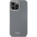 DKNY Liquid Silicone Silver Metal Logo Magsafe kryt pre iPhone 15 Pro Max, sivý