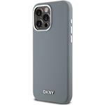 DKNY Liquid Silicone Silver Metal Logo Magsafe kryt pre iPhone 15 Pro Max, sivý