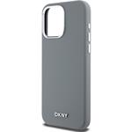 DKNY Liquid Silicone Silver Metal Logo Magsafe kryt pre iPhone 15 Pro Max, sivý