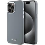 DKNY Liquid Silicone Silver Metal Logo Magsafe kryt pre iPhone 15 Pro Max, sivý