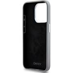 DKNY Liquid Silicone Silver Metal Logo Magsafe kryt pre iPhone 15 Pro, sivý