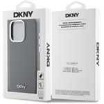 DKNY Liquid Silicone Silver Metal Logo Magsafe kryt pre iPhone 15 Pro, sivý