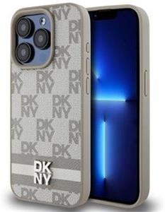 DKNY PU Leather Checkered Pattern and Stripe kryt pre iPhone 12/12 Pro, béžový