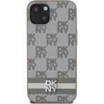 DKNY PU Leather Checkered Pattern and Stripe kryt pre iPhone 13, béžový