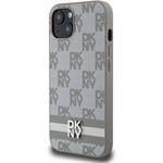 DKNY PU Leather Checkered Pattern and Stripe kryt pre iPhone 13, béžový