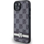 DKNY PU Leather Checkered Pattern and Stripe kryt pre iPhone 13, čierny