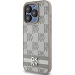 DKNY PU Leather Checkered Pattern and Stripe kryt pre iPhone 13 Pro, béžový