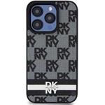 DKNY PU Leather Checkered Pattern and Stripe kryt pre iPhone 13 Pro, čierny