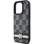 DKNY PU Leather Checkered Pattern and Stripe kryt pre iPhone 13 Pro, čierny