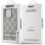 DKNY PU Leather Checkered Pattern and Stripe kryt pre iPhone 13 Pro Max, béžový