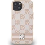 DKNY PU Leather Checkered Pattern and Stripe kryt pre iPhone 13, ružový