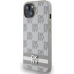 DKNY PU Leather Checkered Pattern and Stripe kryt pre iPhone 14, béžový