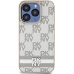 DKNY PU Leather Checkered Pattern and Stripe kryt pre iPhone 14 Pro, béžový