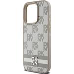 DKNY PU Leather Checkered Pattern and Stripe kryt pre iPhone 14 Pro, béžový