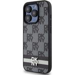 DKNY PU Leather Checkered Pattern and Stripe kryt pre iPhone 14 Pro Max, čierny