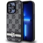 DKNY PU Leather Checkered Pattern and Stripe kryt pre iPhone 14 Pro Max, čierny