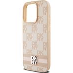 DKNY PU Leather Checkered Pattern and Stripe kryt pre iPhone 14 Pro, ružový
