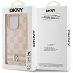 DKNY PU Leather Checkered Pattern and Stripe kryt pre iPhone 14 Pro, ružový