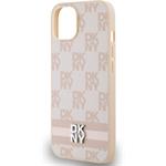 DKNY PU Leather Checkered Pattern and Stripe kryt pre iPhone 14, ružový
