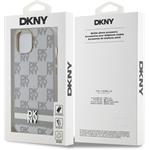 DKNY PU Leather Checkered Pattern and Stripe kryt pre iPhone 15, béžový