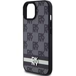 DKNY PU Leather Checkered Pattern and Stripe kryt pre iPhone 15, čierny