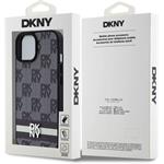 DKNY PU Leather Checkered Pattern and Stripe kryt pre iPhone 15, čierny