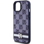 DKNY PU Leather Checkered Pattern and Stripe kryt pre iPhone 15, modrý