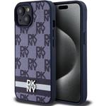 DKNY PU Leather Checkered Pattern and Stripe kryt pre iPhone 15, modrý