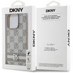 DKNY PU Leather Checkered Pattern and Stripe kryt pre iPhone 15 Pro, béžový