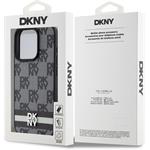 DKNY PU Leather Checkered Pattern and Stripe kryt pre iPhone 15 Pro, čierny