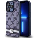 DKNY PU Leather Checkered Pattern and Stripe kryt pre iPhone 15 Pro Max, modrý