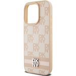 DKNY PU Leather Checkered Pattern and Stripe kryt pre iPhone 15 Pro Max, ružový