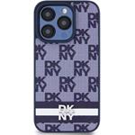 DKNY PU Leather Checkered Pattern and Stripe kryt pre iPhone 15 Pro, modrý