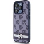 DKNY PU Leather Checkered Pattern and Stripe kryt pre iPhone 15 Pro, modrý